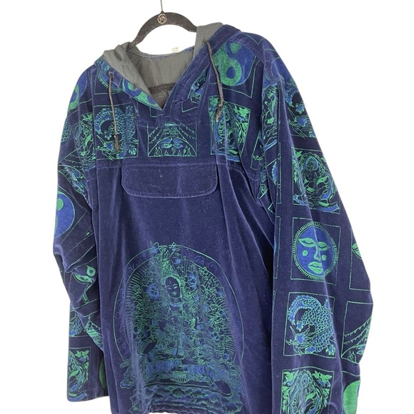 Handmade Nepal Cotton Hoodie XL – Buddha & Yin Yang Block Print Pullover Jacket - Picture 2 of 10